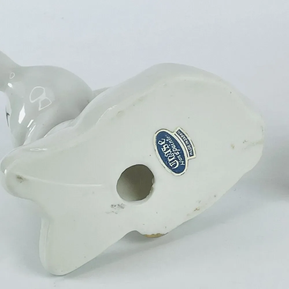 VTG Big Gold Ears White Porcelain Deer Figurines Mother Fawn Rose Chase Japan